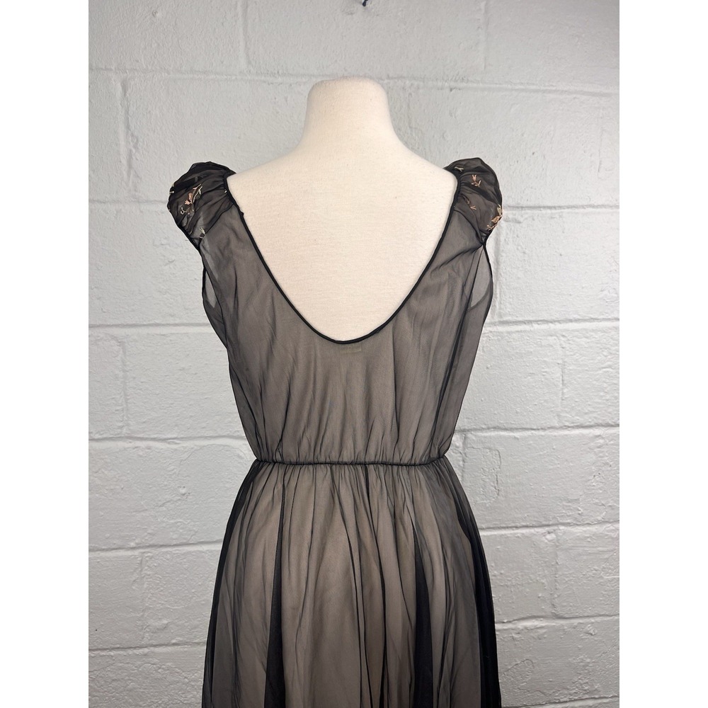 Vintage Sheer Nightgown Black Blush 38 Embroidered 50s Cinderella Full Floral - Picture 9 of 13